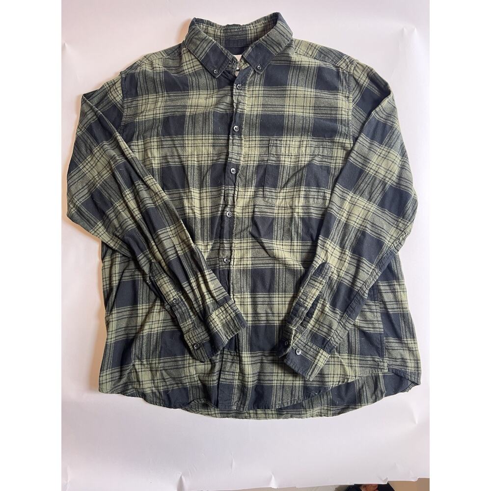 Goodfellow & Co Men's Green/Black Plaid Flannel Button-Up Shirt Button-Down XL